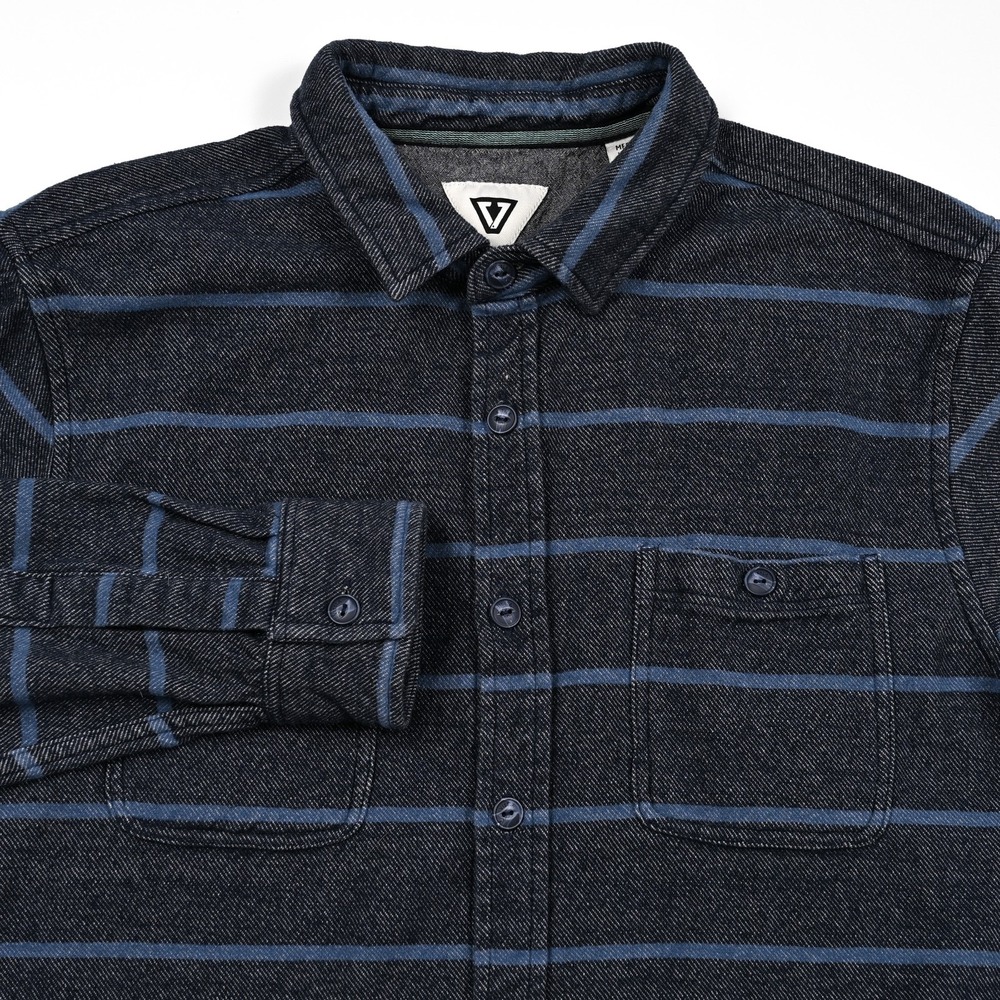 Vissla Men's Shaver Heavy Flannel‎ Work Shirt Shacket Cotton Striped L/S Medium